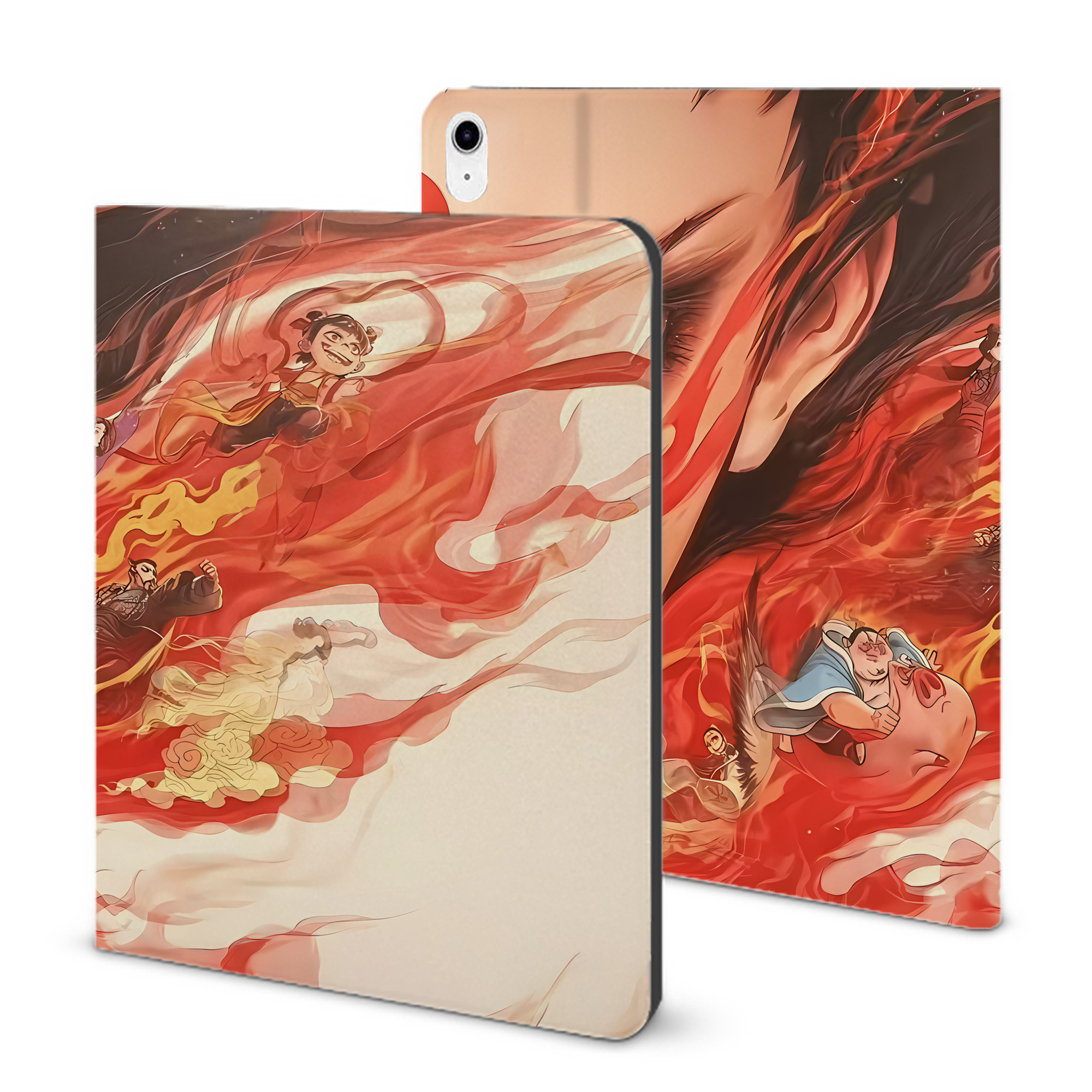 （画像用） Ne Zha 2 ナタ 魔童の大暴れ IPad ケース ブック型 PUレザー TPU 耐衝撃 軽量 薄型 ペン収納なし 全面保護 IPad 各モデル対応